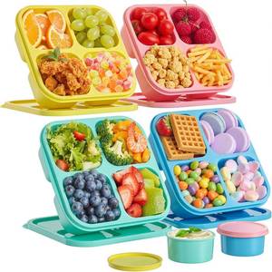 lot 1168 image: Canfanni 4 Pcs Snack Box Containers Set, Reusable 4 Compartment Lunchable Container with 2Pcs Sauce Containers, Stackable BPA-Free Bento Box for School, Work, Travel (4 Color)