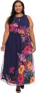 lot 1276 image: London Times Womens Womens Sleeveless High Neck Maxi - Floral Border Print Special Occasion A-line Wedding Guest Dress Size Large