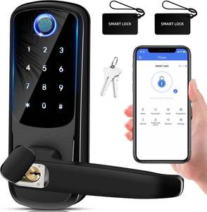 lot 1296 image: Smart Door Lock with Handle, Keyless Entry Digital Lock for FrontInterior Door,Fingerprint Exterior Locks, Electronic Deadbolt with Keypad,Biometric Door Knob,Smart Locks for Home, Apartment, Office