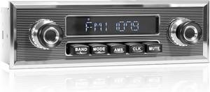 lot 1302 image: Bluetooth Retro Radio for Classic Vehicles Single Din Vintage Stereo for Car - AM FM Tuner USB AUX Input Subwoofer RCA Output - Retail $79.99