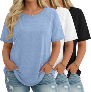 lot 1307 image: Ficerd 3 Pack Plus Size Tops for Women Casual Crewneck Raglan Short Sleeve Loose Tunic Tee Summer Workout T Shirts Size 4XL