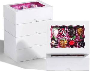 lot 1312 image: 20PCS 8x5x2 Inch Cookies Boxes Bakery Boxes with Window for Chocolate Covered Strawberries Cakesickle,Chocolate Truffle,Pretzel &More