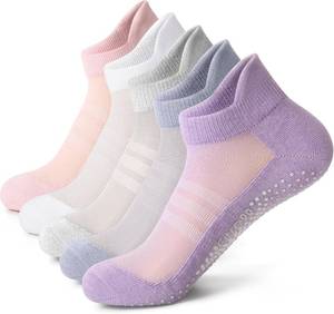 lot 1314 image: FITRELL Pilates Socks for Women, Ankle Yoga Non Slip Grip Socks for Barre Hospital Gym 5 Pairs