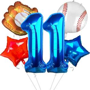 lot 1319 image: Baseball Balloons 11th Birthday Decorations Baseball Birthday Party Supplies Red White and Blue Star Balloons Number 6 Baseball Balloon for Rookie of The Year Boys
