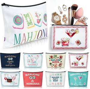 lot 1320 image: Mahjong Makeup Bag for Women, 9 Styles Canvas Cosmetic Organizer with Mahjong Designs Cute Zipper Pouch for Travel, Daily Storage, Mahjong Party Gifts and Fun Game Night Accessories