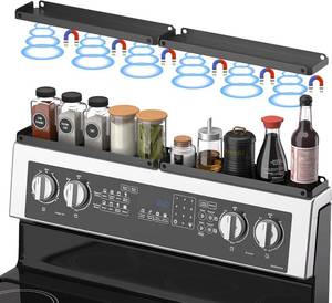 lot 1332 image: Magnetic Stove Top Shelf for 30 Stoves, Over Oven Spice Rack Organizer, Heavy-Duty Steel, Dual Installation with Magnet or Adhesive, Heat-Resistant Kitchen Storage Shelf (Standard Version)