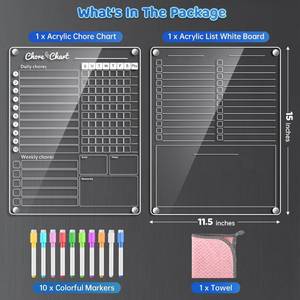 lot 1345 image: Acrylic Magnetic Chore Chart for Kids,Chores Chart for Fridge Refrigerator,Dry Erase Behavior Chore Chart for Multiple Kids,Responsibility Reward Chart for Teens Adults Family,11.5x15 - CHORE CHART AND ACCESSORIES ONLY