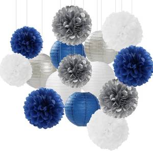 lot 1249 image: Navy-Blue Silver Party-Decorations Paper-Flowers Lanterns - 15PCS Birthday Royal White Wedding Tissue Pom Poms Streamers,Baby Bridal Shower Bachelorette Graduation Hanging Supplies Decor Hugfond