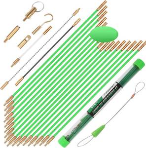 lot 1250 image: FTIHTRY 45FT Fiberglass Running Electrical Wire Cable Glow Rods Wire Pulling, Fish Rods Electrical Kit with 8 Different Attachments and Fish Tape Wire Puller Kit
