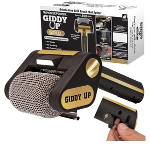 lot 1251 image: Horsepower Giddy Up Gold Free Spinning Grill Brush wLED, AS-SEEN-ON-TV, Cordless & Rechargeable, 304 Stainless Steel Power Roller Blasts Away Burnt-On Food, No Bristles, No Preheating