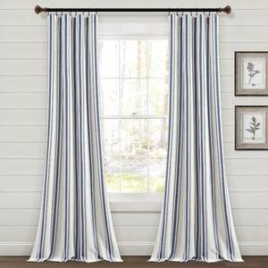lot 1252 image: Lush Decor 84-in Navy Striped Rod Pocket Curtain Panel Pair