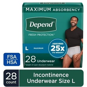 lot 1255 image: Depend Fresh Protection Incontinence Underwear for Men, Adult Diapers, L, 28 Count