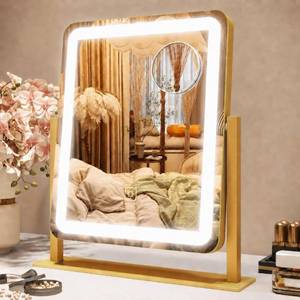 lot 1270 image: ROLOVE Vanity Mirror with Lights, 12.6 15 LED Makeup Mirror, Lighted Makeup Mirror with Lights, Smart Touch Control Dimmable 3 Modes Light, Lighted Up Mirror for Makeup Desk, Gold