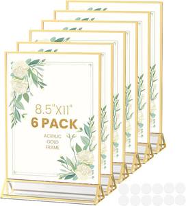lot 1271 image: Acrylic Sign Holder 8.5X11 Gold Frames Double-Sided Gold Picture Frames for Flyer Holder Menu Holder Wedding Table Number Holder Christmas Photo Frame with Removable Sticky Dots -6 Pack
