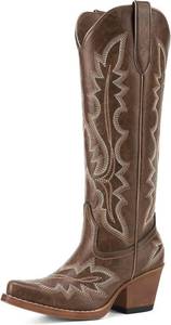 lot 1273 image: Rollda Cowboy Boots for Women, Knee High Cowgirl Boots, Womens Classic Western Boots Snip Toe, Tall Cowboy Boots Chunky Heel for Ladies Pull On Size 8.5
