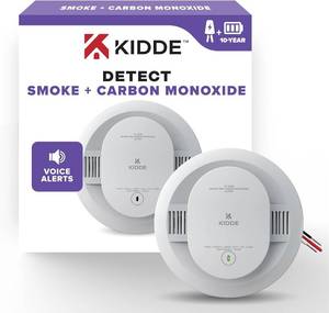 lot 17055 image: Kidde Smoke and Carbon Monoxide Detector, Hardwired with 10-Year Battery Backup, Voice Alerts, LED Status Lights, Interconnected, 85 dB Alarm, 5 inches, 30CUA10-V, 1 Pack