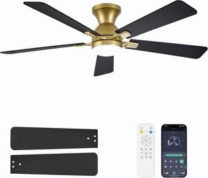 lot 1051 image: Ceiling Fans with Lights, 52 Inch Low Profile Ceiling Fan with Light and Remote Control, Flush Mount, Reversible, 3CCT, Dimmable LED, Quiet, Gold Ceiling Fan for Bedroom, Living Room