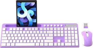 lot 1064 image: Wireless Keyboard and Mouse Combo, MARVO 2.4G Ergonomic Wireless Computer Keyboard with Phone Tablet Holder, Silent Mouse with 6 Button, Compatible with MacBook, Windows (Purple)