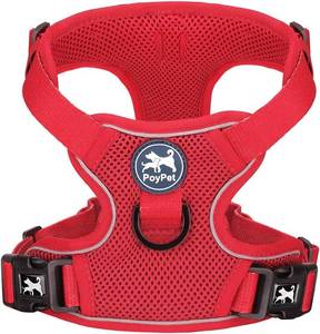 lot 17031 image: PoyPet Reflective Soft Breathable Mesh Dog Harness Choke-Free Double Padded Vest with Adjustable Neck and Chest(Red,S)