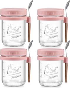 lot 17032 image: LANDNEOO 3 Pack Overnight Oats Containers with Lids and Spoons, 16 oz Glass Mason Jars with Airtight Lids, Overnight Oats Jars for Milk, Cereal, Fruit-Pink (THREE CONTAINERS)