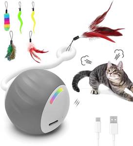 lot 17038 image: 2.36 Inches Large Cat Toys Ball - Won t Get Stuck, Newly Upgraded Sound & Motion-Activated, 2 Speed FastSlow Settings Automatic Interactive Cat Toy for Indoor Cats with 5 Tails Rechargeable - Gray