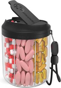 lot 17039 image: Hionxmga Pill Bottle Organizer with 7 Large Compartments, Pill Dispenser for Travel, Supplement Organizer with Anti-Mixing Design, BPA-Free Pill Container with 20 Pcs Labels, Black