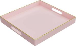 lot 1196 image: MAONAME Decorative Tray, Pink Serving Tray with Handles, Coffee Table Trays, Square Plastic Trays for Ottoman, Bathroom, Kitchen, 13 x 13 x 1.57