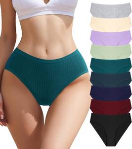 lot 1207 image: 9 Pack Womens Underwear Cotton High Leg Brief Underwear for Women Pack High Waisted Briefs Soft Breathable Panties SIZE L