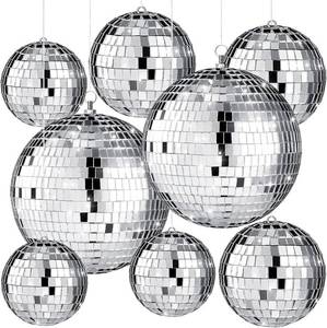 lot 1223 image: Haull 8 Pcs Large Disco Ball Set Silver Mirror Disco Reflective Ball with Hanging Ring Party Ornament Decoration for Stage Club Ballroom Dance Hall Wedding Prom Props(3, 4, 6)