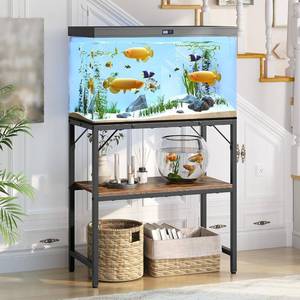 lot 1231 image: MAHANCRIS 20 Gallon Fish Tank Stand, Aquarium Stand with 2-Tier Storage Shelves, Heavy Duty Breeder Turtle Terrarium Stand Rack for Home Office, 24.0 L x 11.8 W x 24.4 H, Rustic Brown FTHR2001