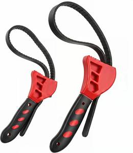 lot 10207 image: 2-Pack Rubber Strap Wrench Set   4 & 6 Adjustable with TOOTHED GRIP   Oil Filter Wrench, Jar Opener, Plumbing Tool for Sink, Shower Head, Water Filter red