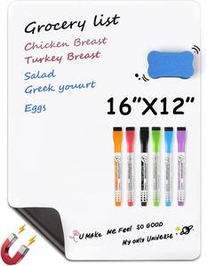 lot 17007 image: MaxGear 16 X 12 inch Magnetic Dry Erase Whiteboard for Refrigerator, Fridge Whiteboard Sheet Fridge Shopping List Office Notice Board with New Stain Resistant Technology (Include 1 Eraser,6 Markers)