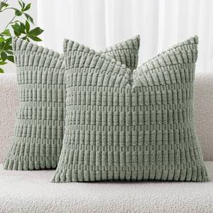 lot 17008 image: MIULEE Pack of 2 Spring Corduroy Decorative Throw Pillow Covers 18x18 Inch Soft Boho Striped Pillow Covers Modern Farmhouse Home Decor for Summer Sofa Living Room Couch Bed Greyish Green