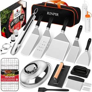 lot 17011 image: RINPIR 33PCS Griddle Accessories Kit for Blackstone, Flat Top Grill Accessories Tools with Cooling Rack, Melting Dome and Burger Press, Professional Hibachi Spatula Gift Set for Outdoor Teppanyaki BBQ