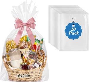 lot 10223 image: woric 20 Pcs Clear Gift Bags 16x24 Inch Cellophane Wrap for Gift Baskets Cellophane Bags Basket Bag for Graduation Gifts Presents Candy Stuffed Animal Baby Bridal Shower