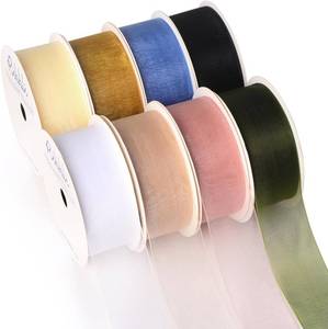 lot 10227 image: Ribbli Organza Ribbon 1 Inches 8 Rolls Total 80 Yard White Ivory Champagne Gold Rose Gold Dusty Blue Moss Black Sheer Ribbon for Gift Wrapping,Cookie Wrapping,Easter,Wedding Decoration