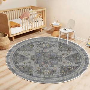 lot 10233 image: Round Rug 4ft Vintage Boho Small Circular Rug Washable Circle Rug Non-Slip Low Pile for Bedroom Kids Room Office Entryway College Dorm Bathroom, Grey