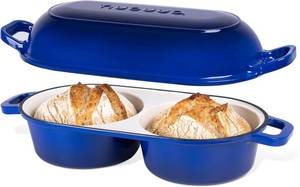 lot 10236 image: Dutch Oven For Sourdough Bread Baking   Enamelled Cast Iron Bread Loaf Pot   500 F Oven Safe Non Stick Bread Pot   Double Round Loaf Space, 16.5cm Diameter, Dark Blue,   by Nuovva