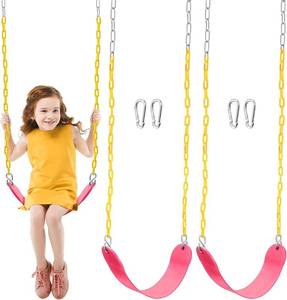 lot 10239 image: TURFEE 2 Packs Heavy Duty Swing Seat, Swing Set Accessories Replacement with 4 Snap Hooks for Kids Outdoor Play Playground, Trees, Swingsets, Playground(Pink)