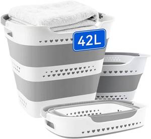 lot 10241 image: 42L Medium Collapsible Plastic Laundry Basket with Handles, Foldable Laundry Basket Hamper, Pop Up Storage Container Organizer for Washing Storage (Gery, 17 Inch  13 Inch  15 Inch)