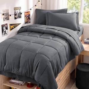 lot 10244 image: JOLLYVOGUE Twin XL Comforter Set, Ultra-Soft Bed in a Bag Twin XL Size 5 Pieces, Oeko-TEX Certified Bedding Set with Down Alternative Comforter, Sheets, Pillowcases & Shams, Dark Grey