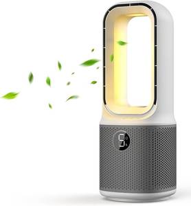 lot 10246 image: Misby Desk Fans Small Quiet, 13 Inch Bladeless Table Fan, 5 Speeds for Powerful Airflow, 70  Oscillating Fan with Night Light and Timer, Desktop Cooling Fan for Bedroom, Office, Nightstand