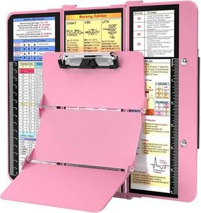 lot 10247 image: Nursing Clipboard Foldable, Foldable Clip Board wNursing Edition Cheat Charts, 3 Layers Aluminum, Nurse Plank wLow Profile Clip&Pen Clip Pocket for Students, Nurses and Doctors, Pink