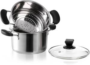 lot 10266 image: ZENFUN 1.8 Quart Stainless Steel Steamer Pot with Basket, Stock Pot with Glass Lid, Mini Steaming Pot Cookware with Handle, Metal Cooking Steamer for Vegetable, Stews, Pasta, Sauce, Individual-use