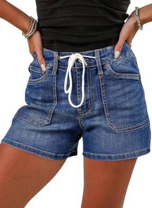 lot 17103 image: Sidefeel Womens Jean Shorts High Waisted Stretchy Casual Drawstring Denim Shorts with Pockets, Size 10
