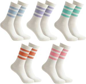 lot 17104 image: Retro Striped Crew Socks Sport Socks,Casual Cotton Stretchy Socks, with Seamless Toe for Men and Women Multicolor
