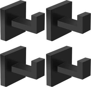lot 17108 image: IBosins 4 Pack Towel Hooks Hand Towel Holder for Bathroom Wall Livingroom Bedroom Kitchen Closet Heavy Duty Stainless Steel Hook Hanger for Robe, Bath Towel, Coat (Square Matte Black)