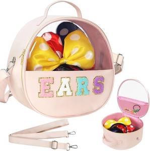 lot 17109 image: Translucent Mouse Ears Travel Case, Chenille Letter Headband Ears Holder Waterproof Hair Accessories Organizer Storage for Women Adults Gift Large Thicken Makeup Snack Bag for Park Travel
