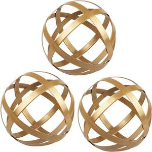 lot 17126 image: YIYA Gold Metal Decorative Sphere Set of 3 - Metal Band Decorative Ball - Modern Home Decor