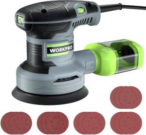 lot 17128 image: WORKPRO 5-Inch Random Orbit Sander, 6 Variable Speeds 7000 to 14000 RPM, 2.5 Amp Electric Sander for Woodworking with Dust Collector, 15pcs Sandpapers